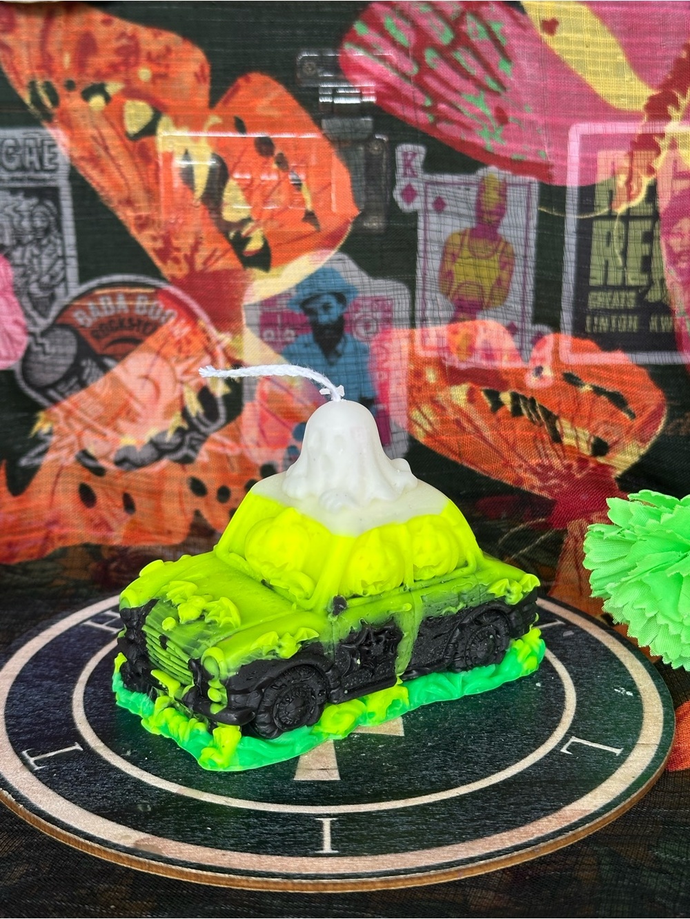 Neon Slime Boo Mobile Candle β Ghost & Pumpkin Halloween Car
